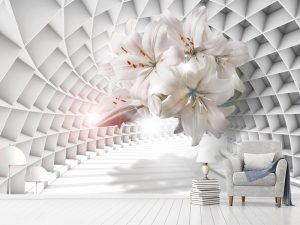 Tunel sa belim ljiljanima — 3d tapeta po meri