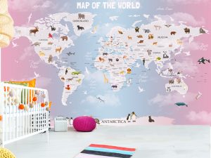 Pastelna mapa sveta sa životinjama — dečije tapete