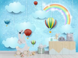 Magično Nebo sa Balonima i Dugom — 3d tapeta po meri