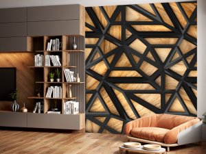 Geometrija crnih linija i drveta — 3d tapeta po meri