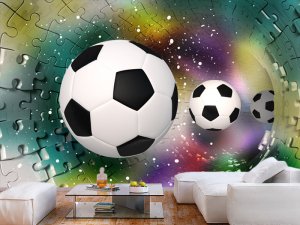 Fudbalske lopte iz tunela — 3d tapeta po meri