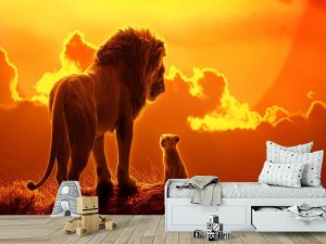 Simba i Mufasa pod zlatnim suncem — dečije tapete