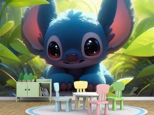 Stitch u zagrljaju tropske prirode — dečije tapete