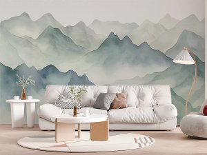 Akvarel planinski obrisi — tapeta za dnevnu sobu