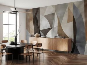 Apstraktna geometrija zemljanih tonova — tapeta za dnevnu sobu