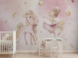 Balerina i čarobni poni — tapeta za spavaću sobu