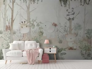 Pastelna šuma prijatelja — tapeta za spavaću sobu
