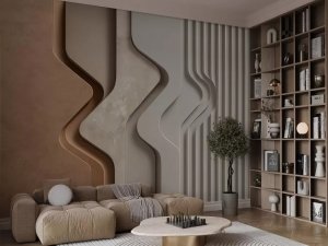 Minimalistički talasi bež tonova — tapeta za dnevnu sobu