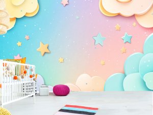 Pastelni San – Gradijent Oblaka i Zvezda — dečije tapete